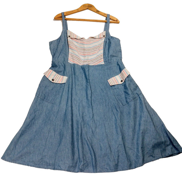 Modcloth Happiness and Cheers A Line Chambray Dress Size XL Retro Sleeveless - Picture 2 of 8